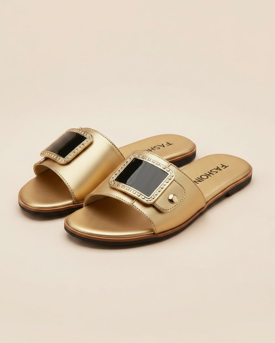 Hael Sandals - Leather in Gold - profile front gold