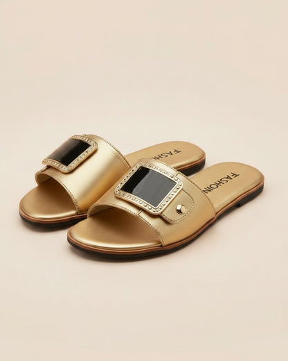 Hael Sandals - Leather in Gold - profile front gold