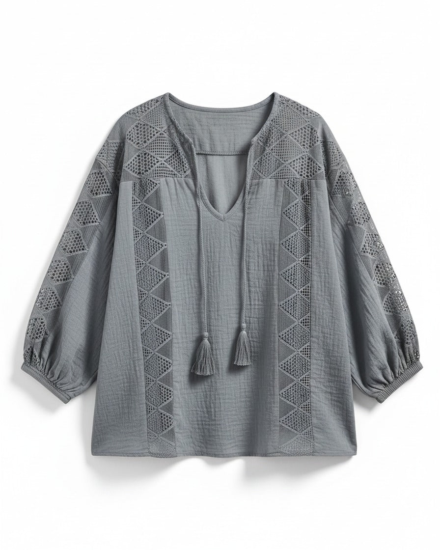 Hugo Blouse - Cotton in GRAY - profile front gray