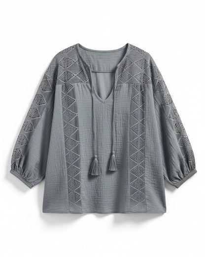 Hugo Blouse - Cotton in GRAY - profile front gray