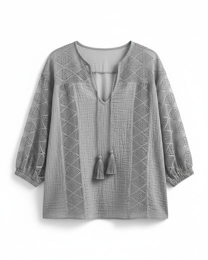 Luca Blouse - Cotton in GRAY - profile front gray