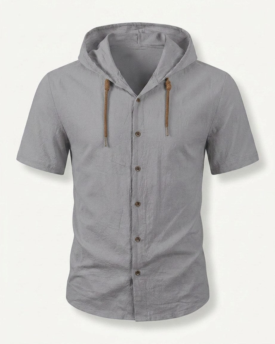 Daan Shirt - Relaxed Linen in Gray - profile front gray