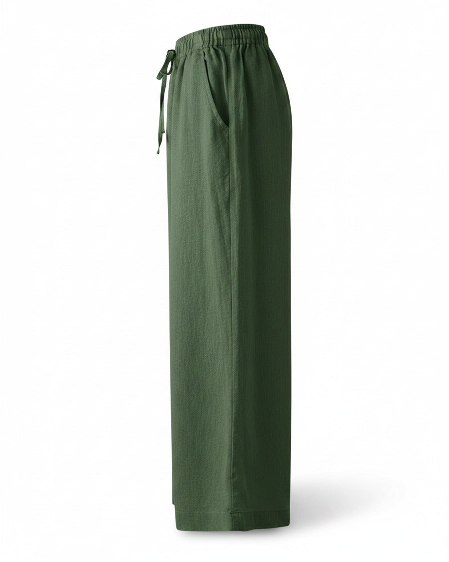 Noor Trousers - Wide-Leg Denim in green - profile front green