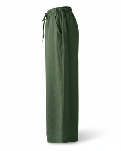 Noor Trousers - Wide-Leg Denim in green - profile front green