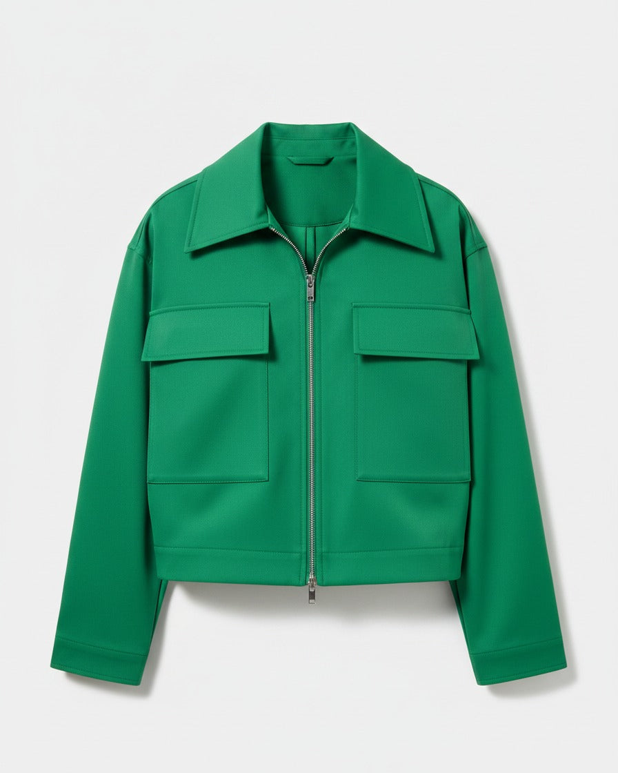 Oran Jacket - Zip in green - profile front green