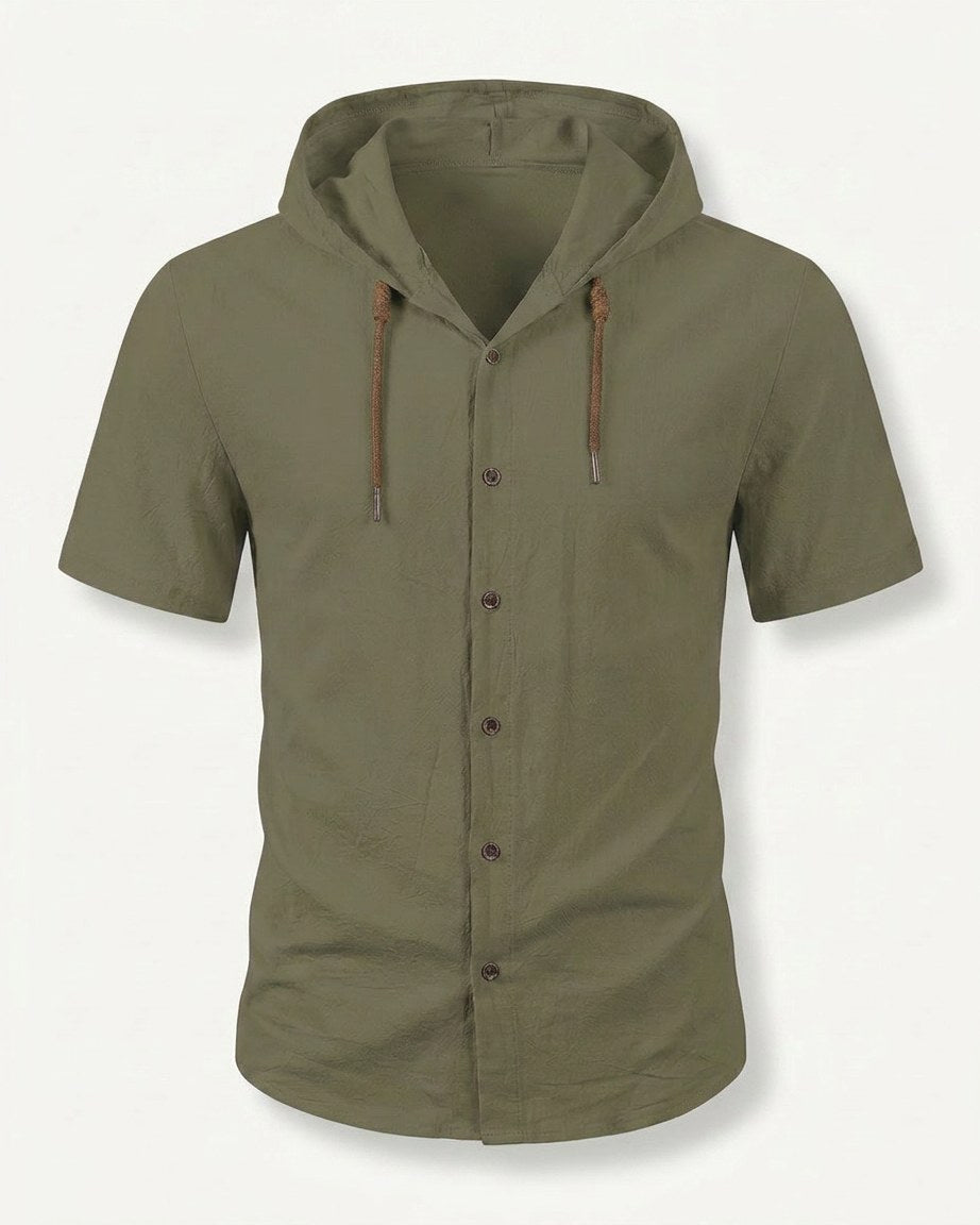 Daan Shirt - Relaxed Linen in Green - profile front green