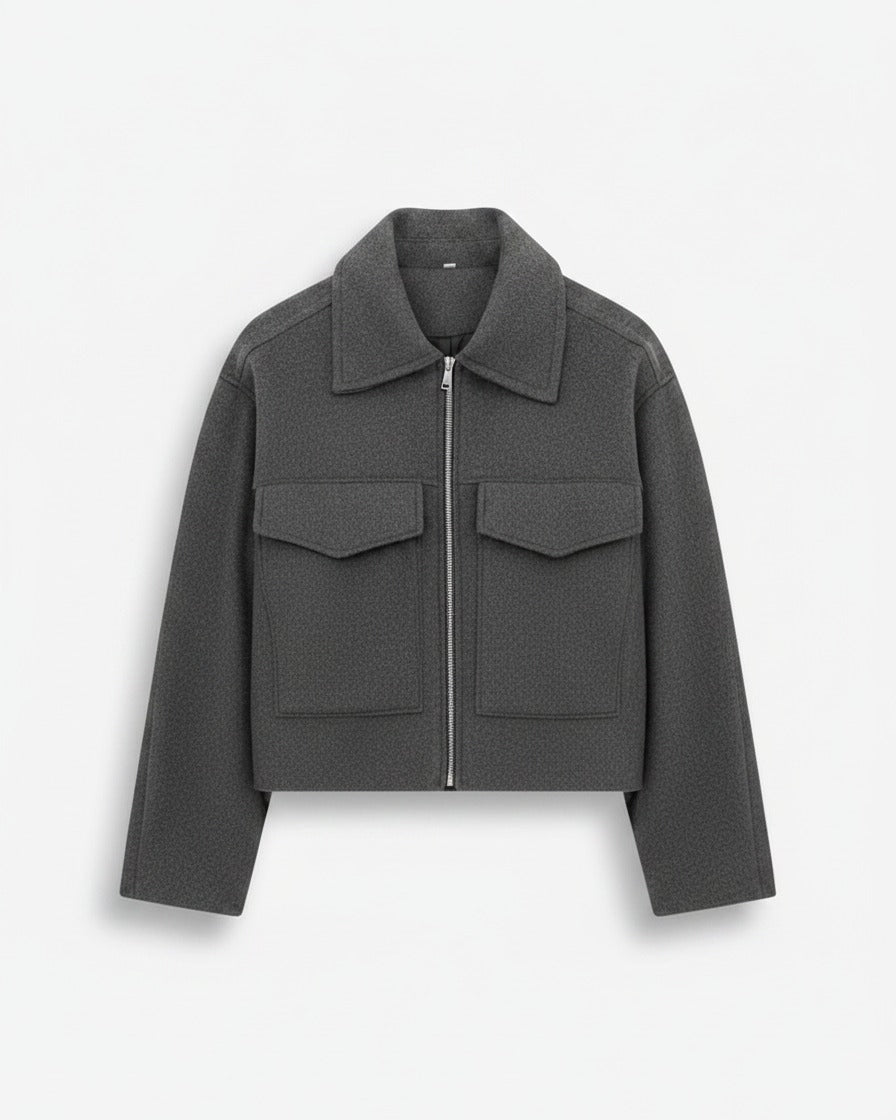 Oran Jacket - Zip in grey - profile front grey