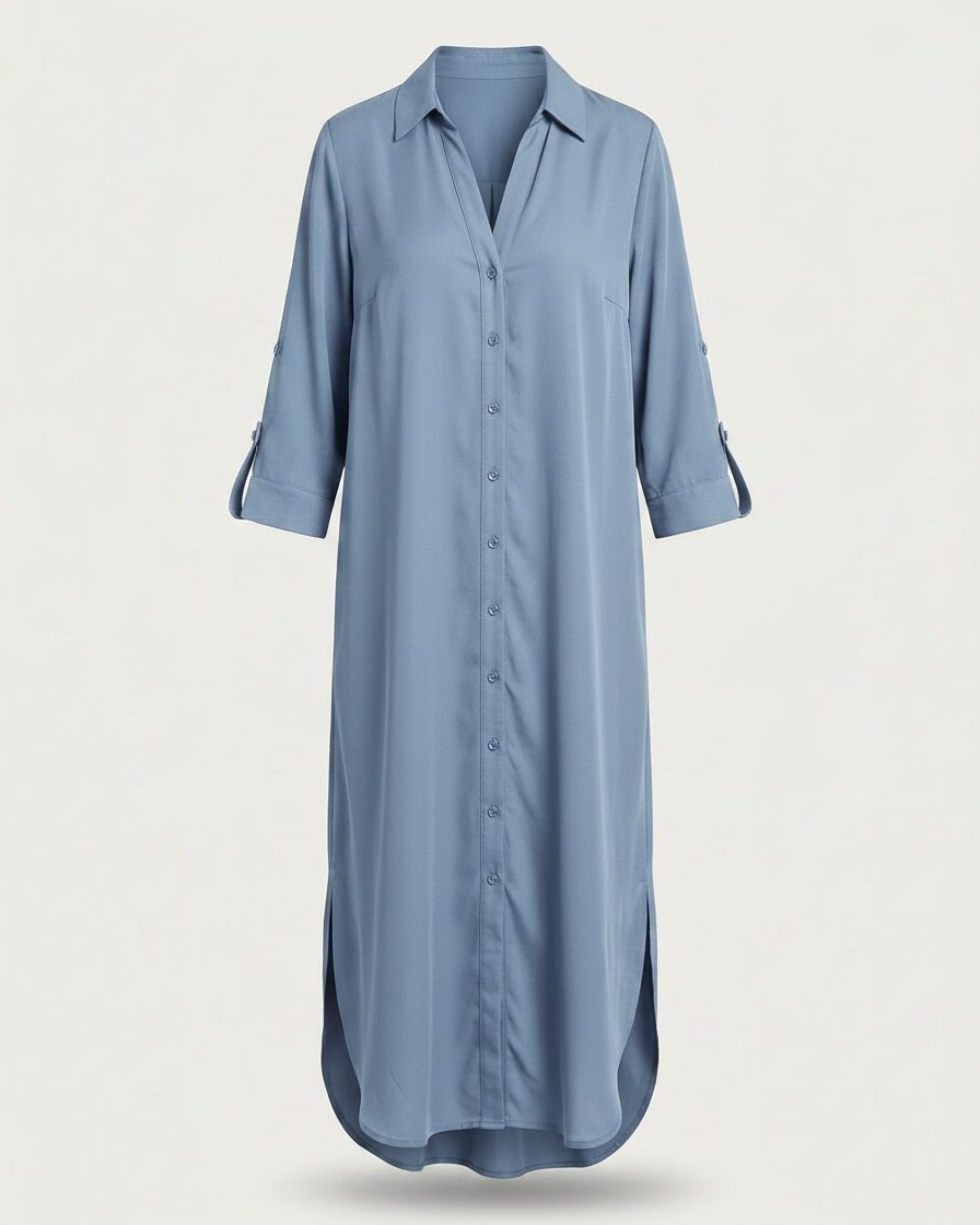 Aster Dress - Relaxed in Jeans Blauw - profile front jeans blauw
