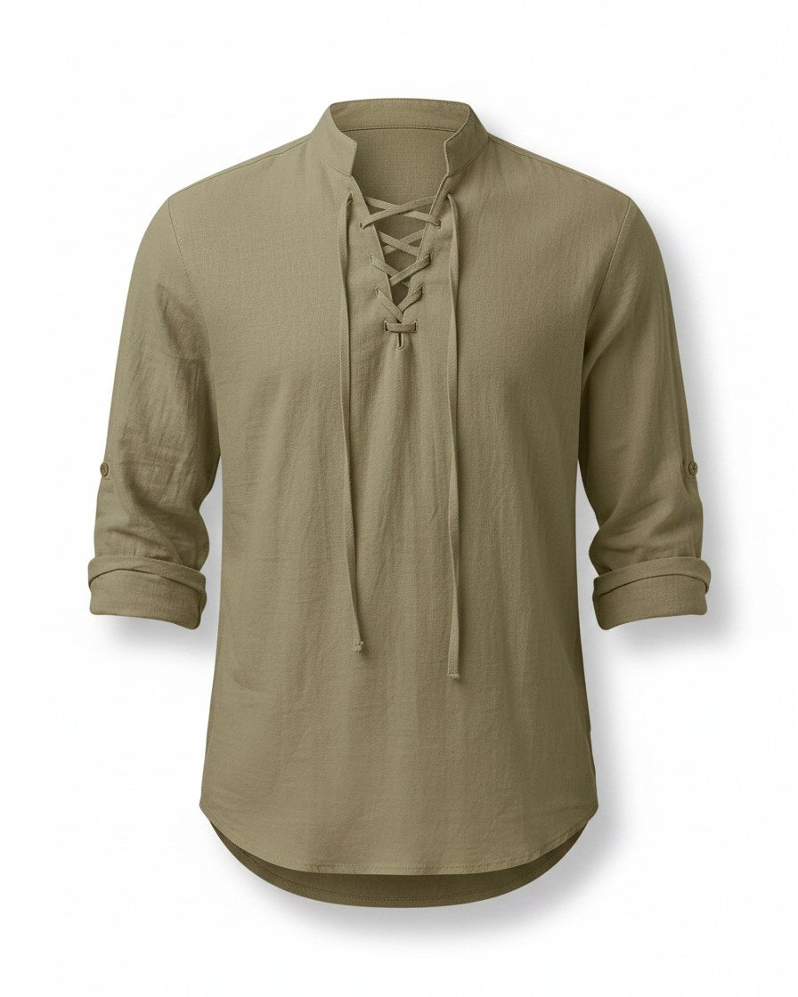 Vael Shirt - Relaxed Denim in Khaki - profile front khaki