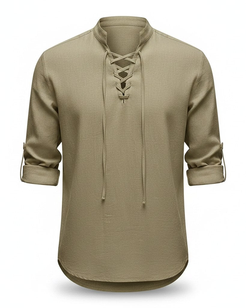 Xen Shirt - Linen in Khaki - profile front khaki