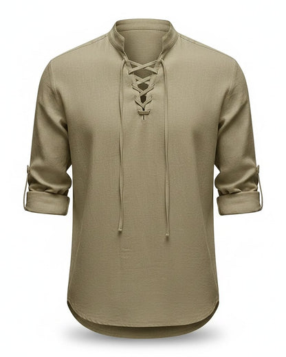 Xen Shirt - Linen in Khaki - profile front khaki