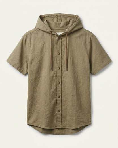 Daan Shirt - Relaxed Linen in Khaki - profile front khaki