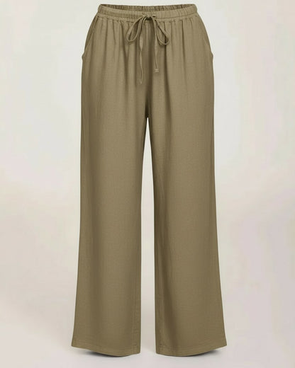 Sloane Trousers - Relaxed Wide-Leg Linen in Khaki - profile front khaki