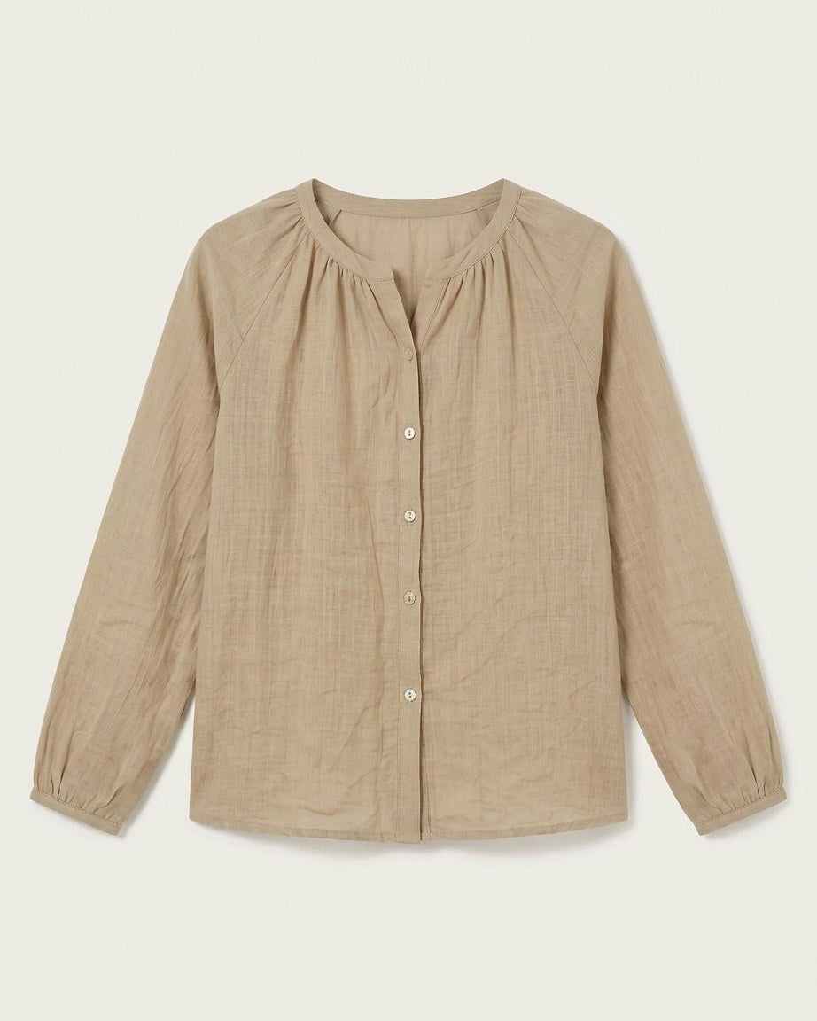 Luca Shirt - Relaxed Linen in Khaki - profile front khaki