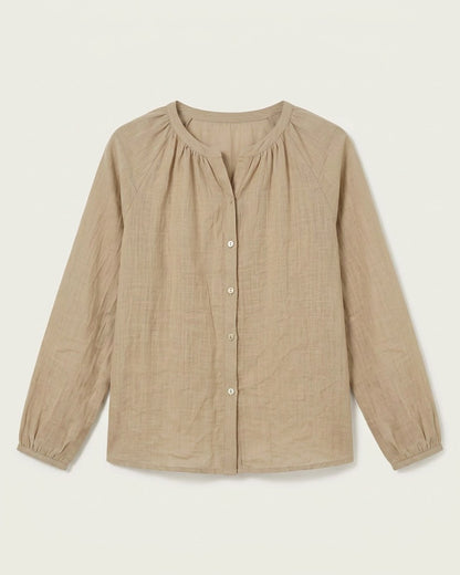 Luca Shirt - Relaxed Linen in Khaki - profile front khaki