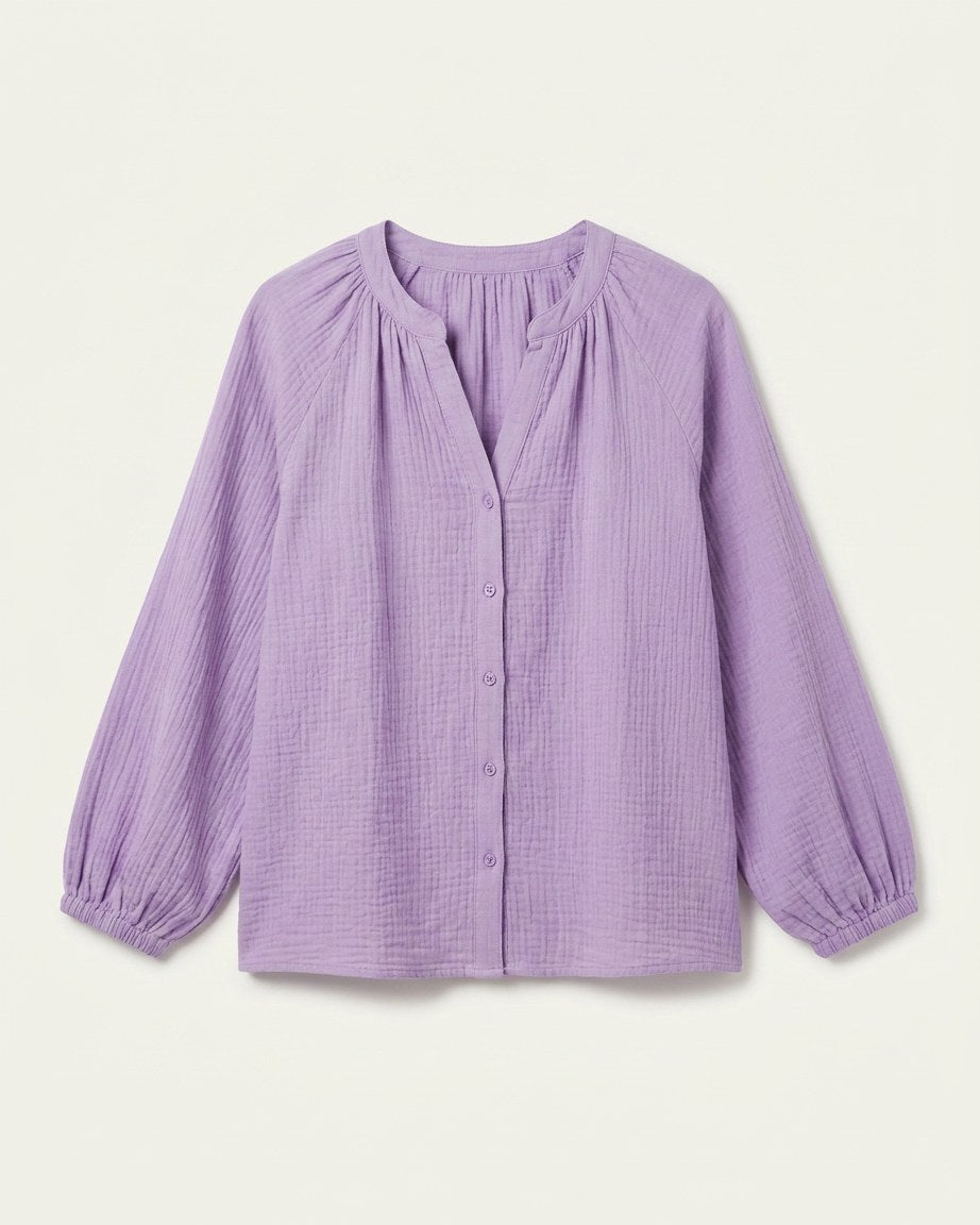 Luca Shirt - Relaxed Linen in Lavender Purple - profile front lavender purple