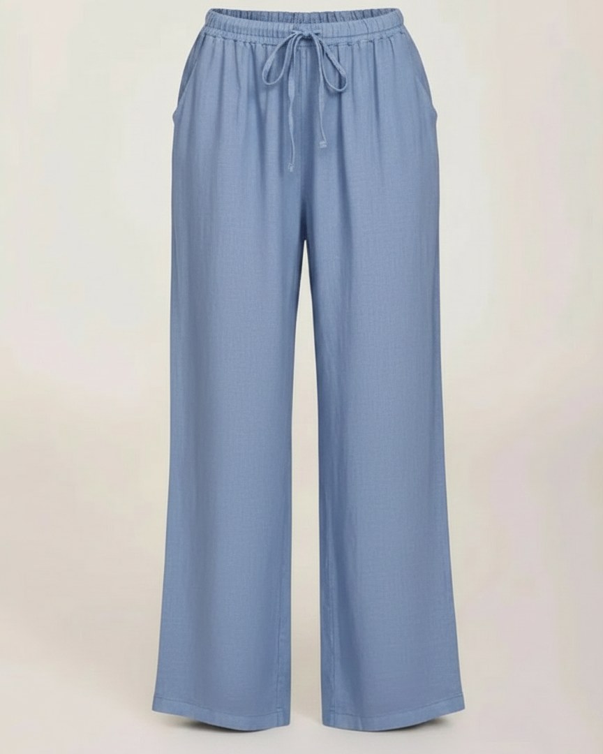 Sloane Trousers - Relaxed Wide-Leg Linen in Light Blue - profile front light blue