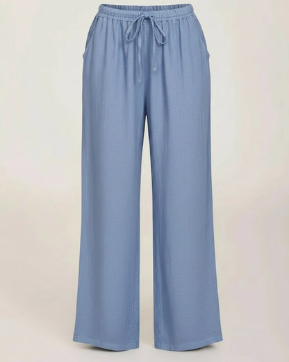 Sloane Trousers - Relaxed Wide-Leg Linen in Light Blue - profile front light blue