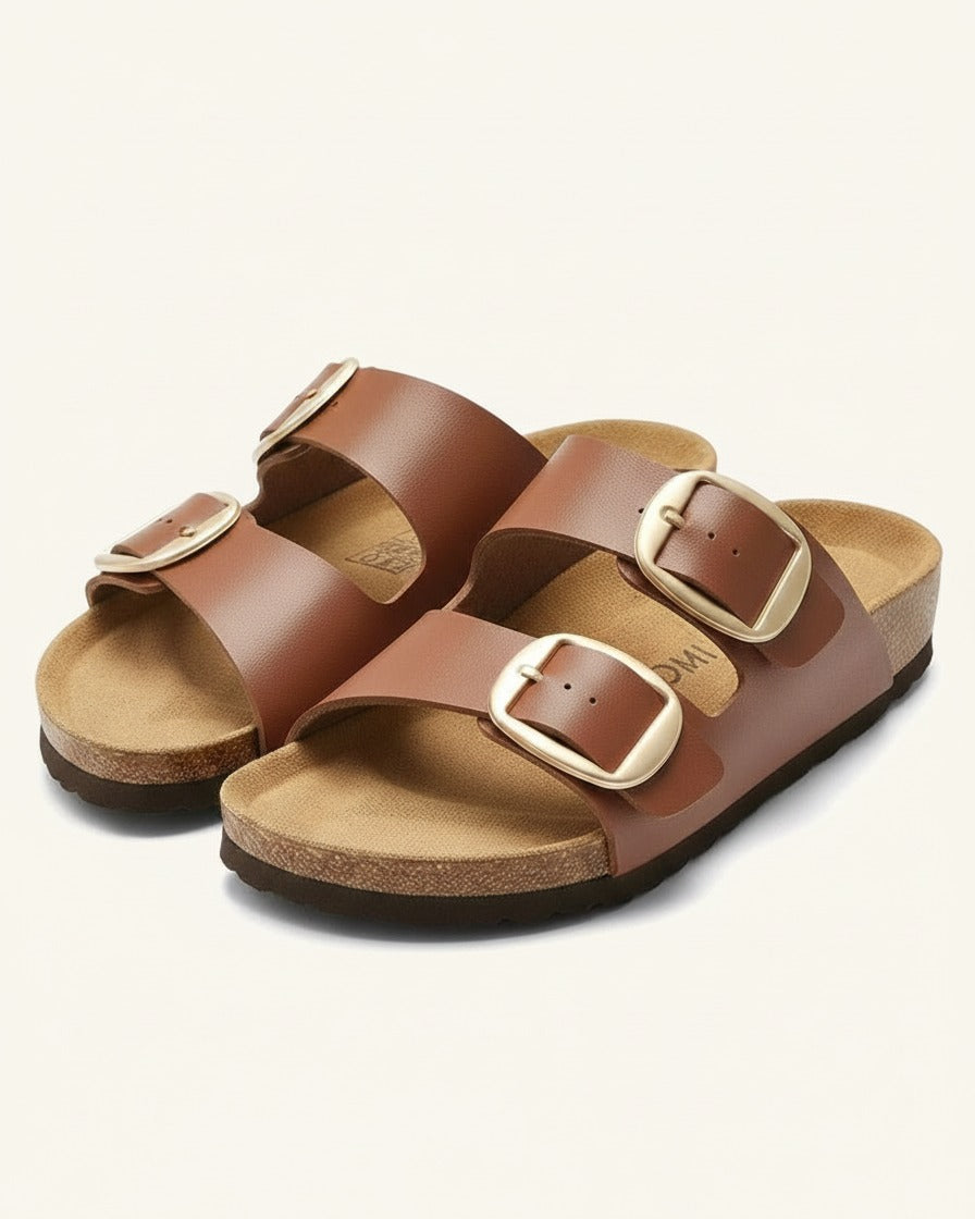 Vela Sandals - Faux Leather in Light Brown - profile front light brown