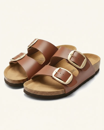 Vela Sandals - Faux Leather in Light Brown - profile front light brown