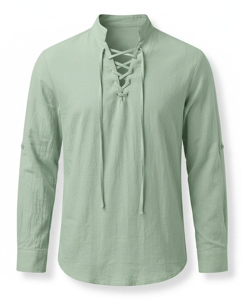 Xen Shirt - Linen in Light Green - profile front light green