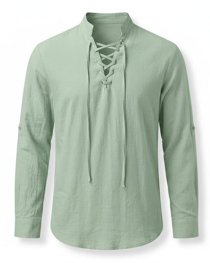 Xen Shirt - Linen in Light Green - profile front light green