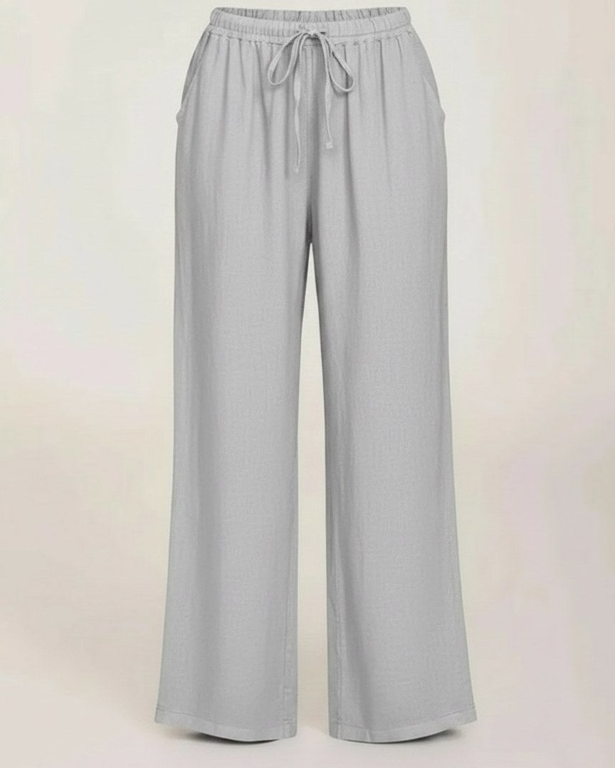 Sloane Trousers - Relaxed Wide-Leg Linen in Light Grey - profile front light grey