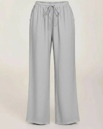 Sloane Trousers - Relaxed Wide-Leg Linen in Light Grey - profile front light grey