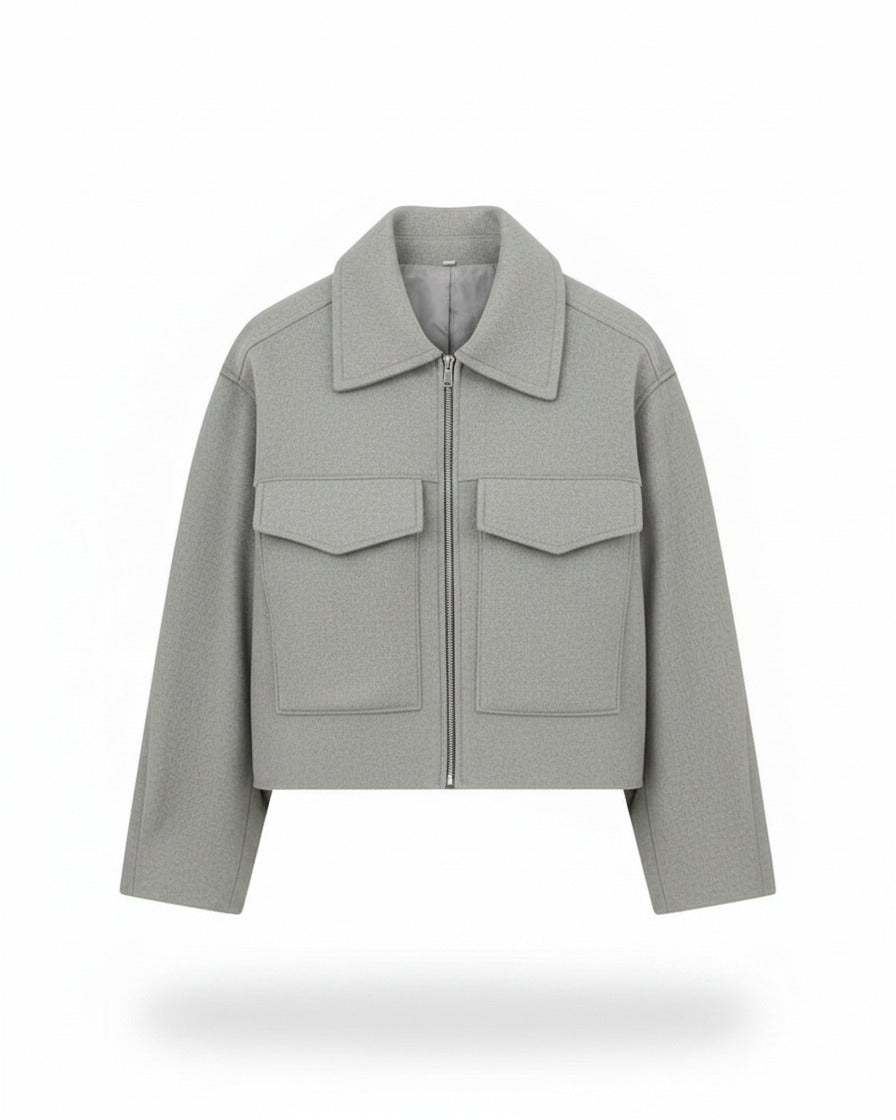 Oran Jacket - Zip in Light Grey - profile front light grey