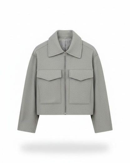Oran Jacket - Zip in Light Grey - profile front light grey