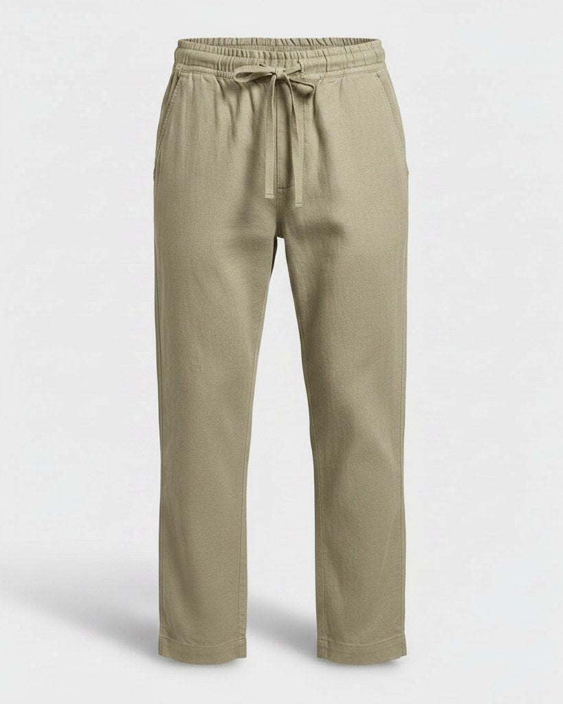 Lars Trousers - Relaxed Linen in Light Khaki - profile front light khaki