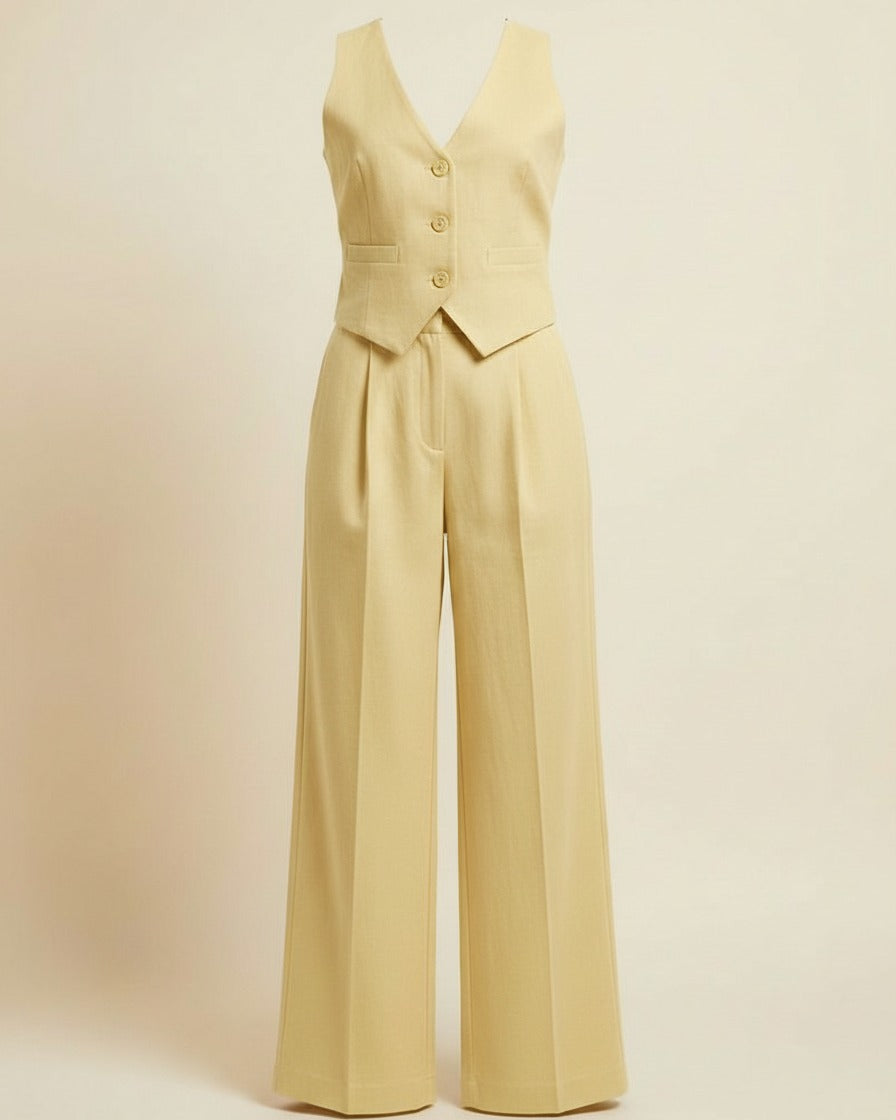 Eael Vest - Relaxed Wide-Leg High-Waist Denim in Light yellow - profile front light yellow