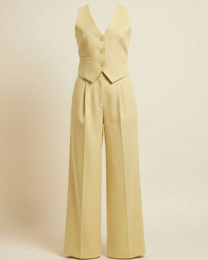 Eael Vest - Relaxed Wide-Leg High-Waist Denim in Light yellow - profile front light yellow