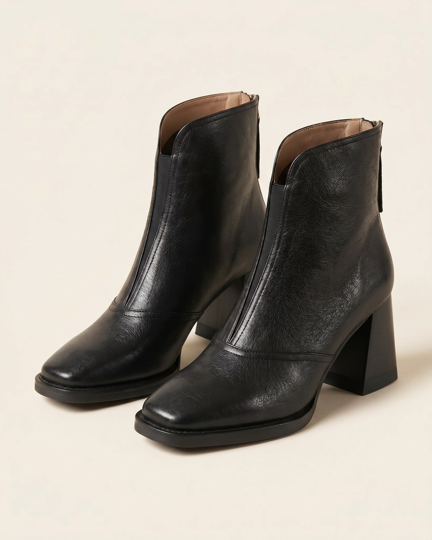 Sael Boots - Square-Toe Block-Heel Leather in Midnight - profile front midnight