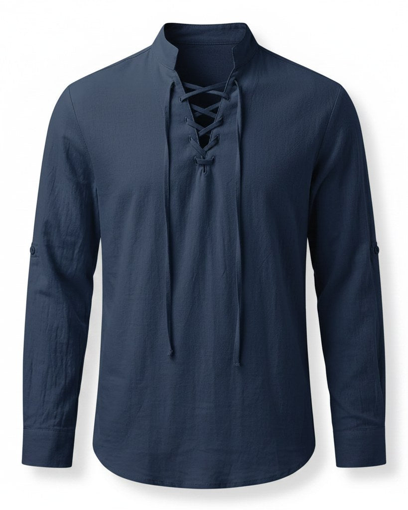 Xen Shirt - Linen in Navy - profile front navy