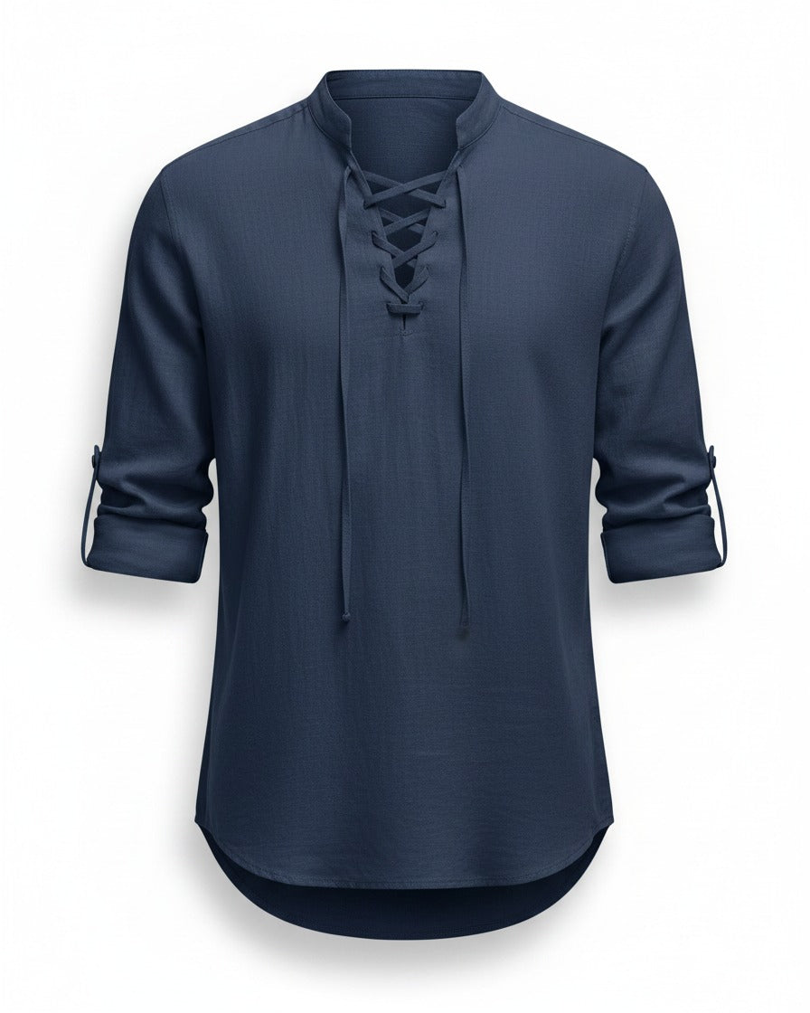 Kael Shirt - Linen in navy - profile front navy