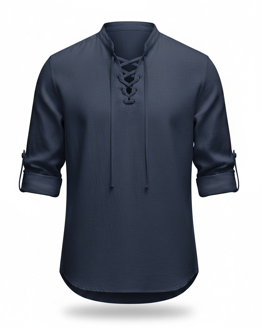 Nils Shirt - Linen in navy - profile front navy