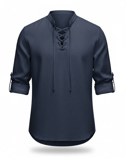 Nils Shirt - Linen in navy - profile front navy