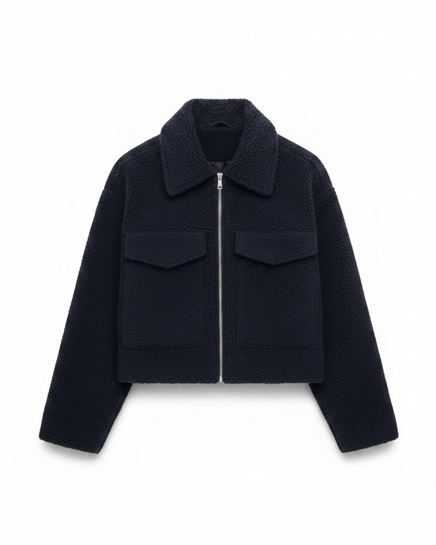 Quai Jacket - Zip in navy blue - profile front navy blue