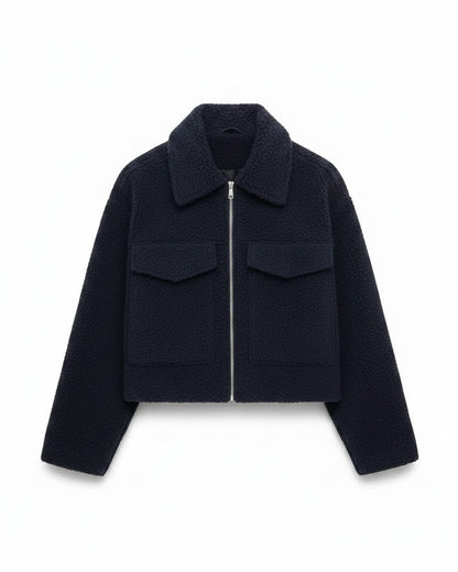 Quai Jacket - Zip in navy blue - profile front navy blue