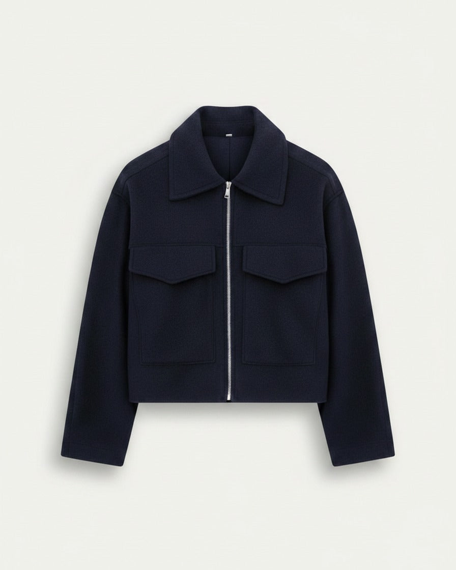 Oran Jacket - Zip in navy blue - profile front navy blue