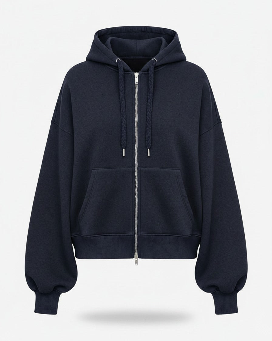 Daan Hoodie - Relaxed Zip in NavyBlue - profile front navyblue