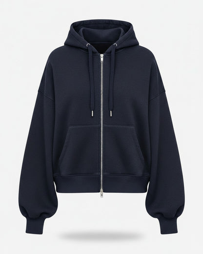 Daan Hoodie - Relaxed Zip in NavyBlue - profile front navyblue