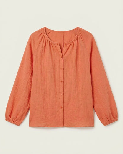 Luca Shirt - Relaxed Linen in Orange - profile front orange