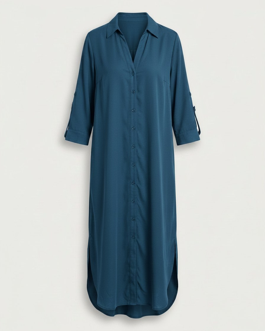 Aster Dress - Relaxed in Petrol - profile front petrol
