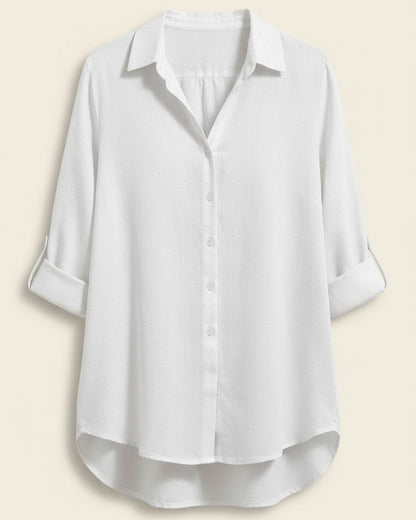 Lior Blouse - Relaxed Linen in Polka White - profile front polka white