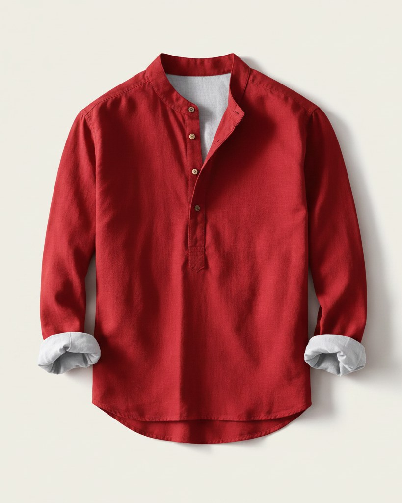 Wren Shirt - Relaxed Linen in Red - profile front red