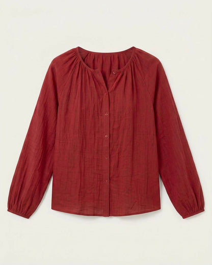 Luca Shirt - Relaxed Linen in Red - profile front red