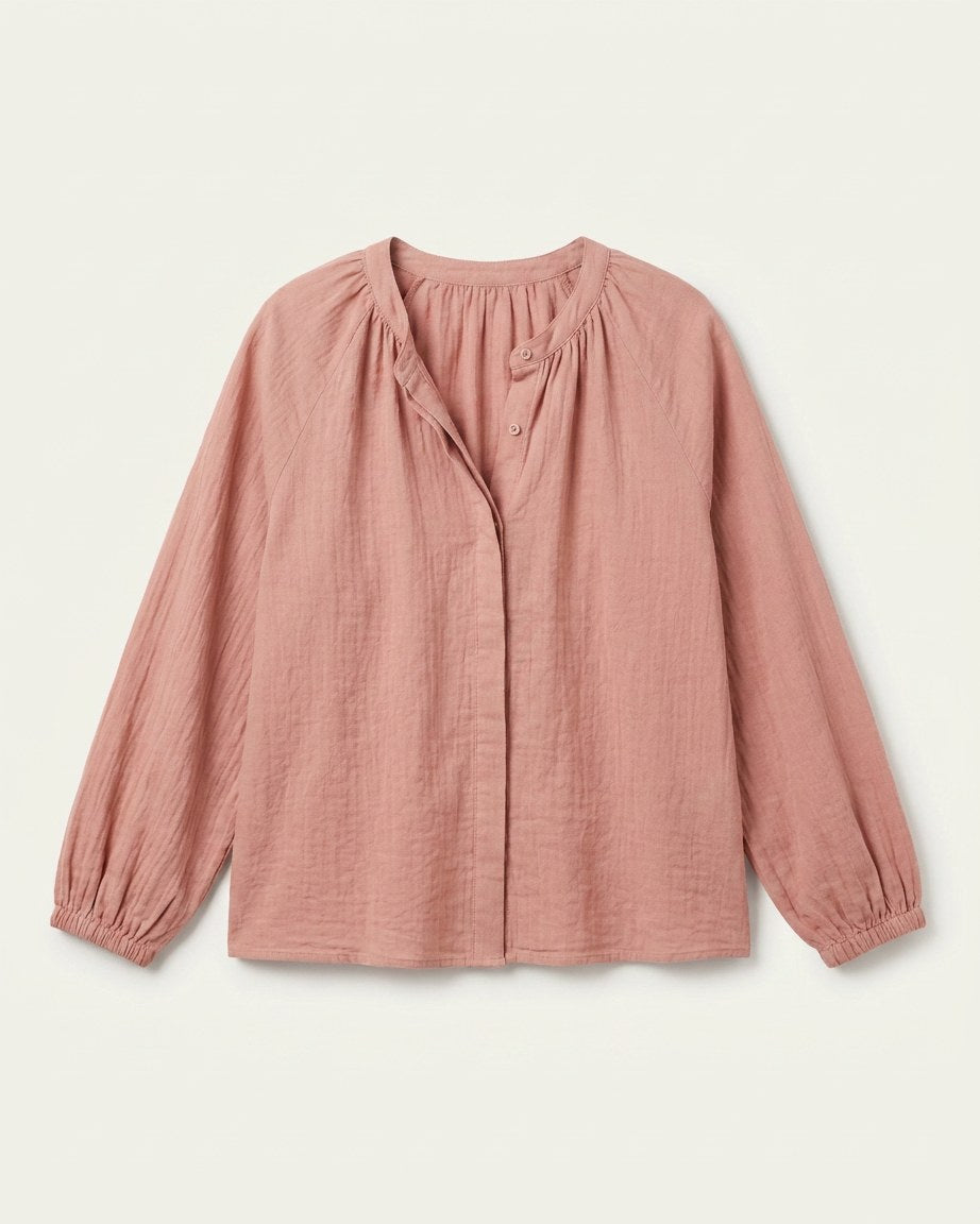 Luca Shirt - Relaxed Linen in Rose Powder - profile front rose powder