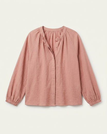 Luca Shirt - Relaxed Linen in Rose Powder - profile front rose powder
